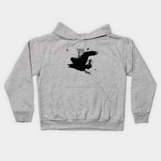 Awesome crow flying with a fairy in the night Kids Hoodie